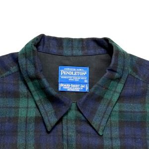 Pendleton Sz L Board Shirt Jac Button Up Virgin Wool Blue/Green Plaid